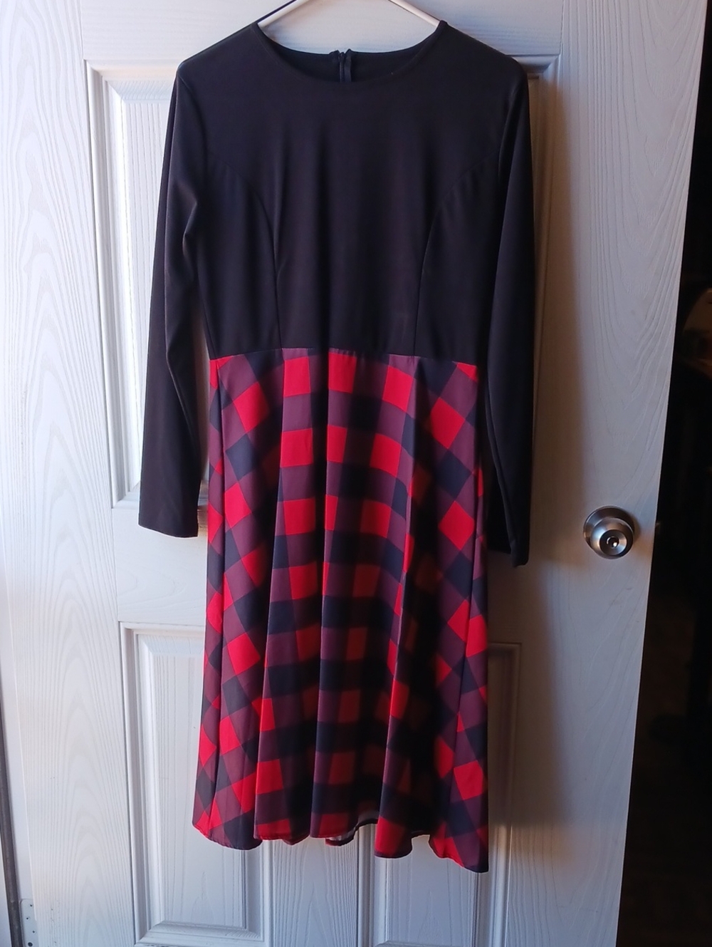 Black Top with Red & Black Buffalo Plaid Skirt Dress